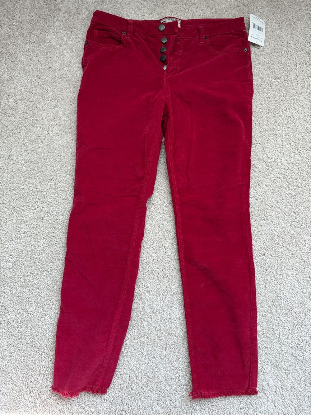Free People High-Rise Button-Fly Jeans — Deep Red